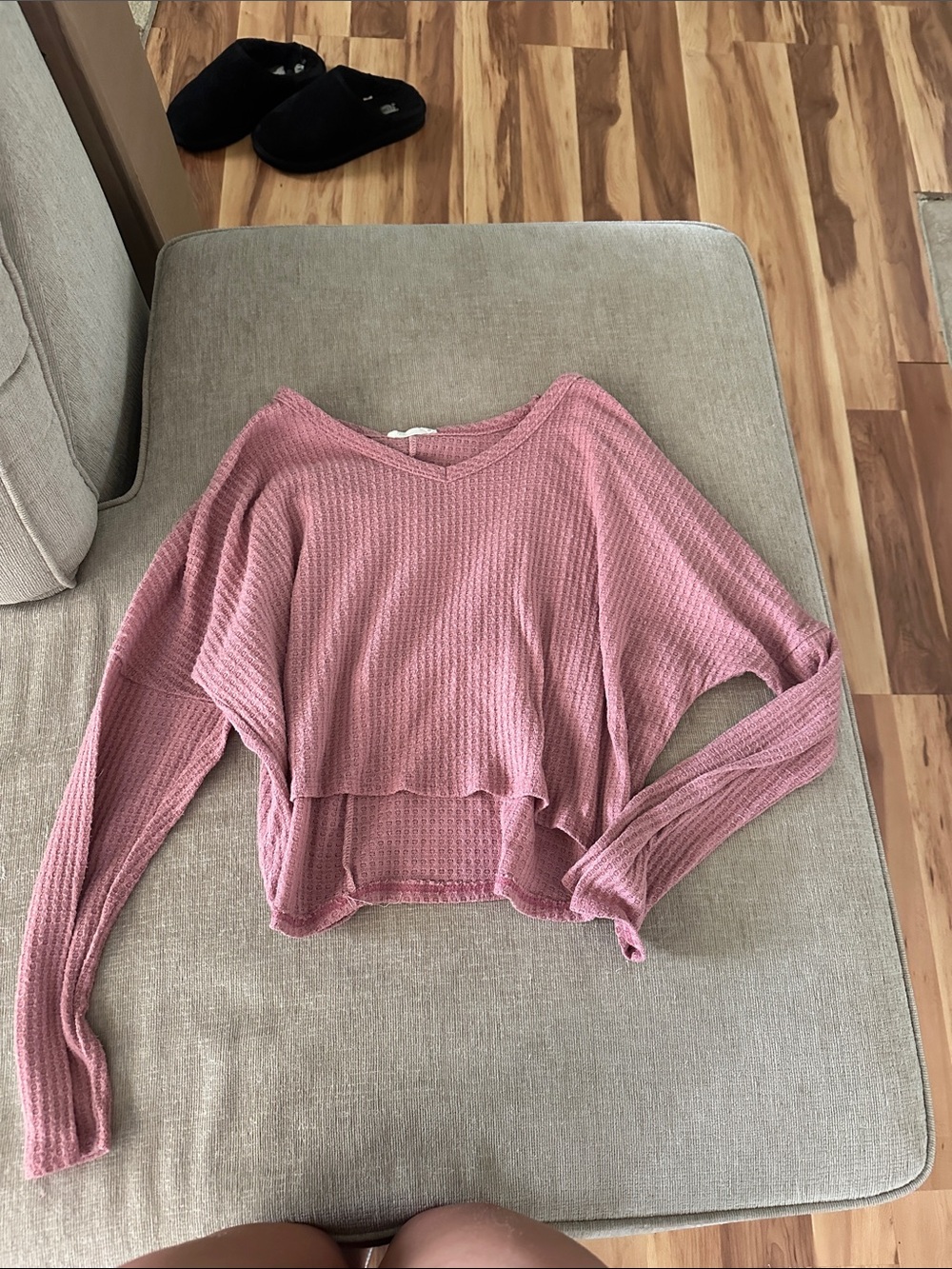 Olivia Rae Mauve Waffle-Knit Cropped Crew Sweater